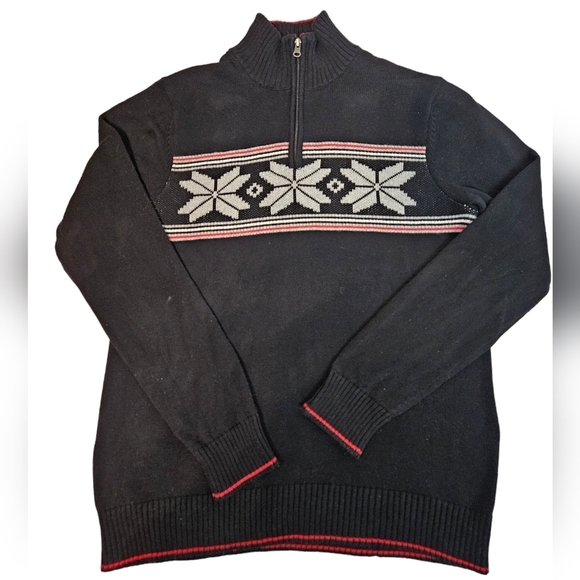 Eddie Bauer Black Nordic Snowflake Fair Isle 1/4 Zip Mock Neck Sweater Large O48 - Picture 10 of 10